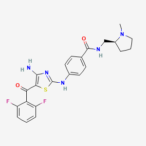 molecular formula C23H23F2N5O2S B1666630 (S)-4-((4-氨基-5-(2,6-二氟苯甲酰)噻唑-2-基)氨基)-N-((1-甲基吡咯烷-2-基)甲基)苯甲酰胺 CAS No. 486414-16-8
