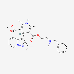 B1666710 3,5-Pyridinedicarboxylic acid, 1,4-dihydro-2,6-dimethyl-4-(2-(1-methylethyl)pyrazolo(1,5-a)pyridin-3-yl)-, methyl 2-(methyl(phenylmethyl)amino)ethyl ester CAS No. 119666-09-0