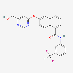 molecular formula C23H16F3N3O3 B1666941 1-萘甲酰胺，6-((6-(羟甲基)-4-嘧啶基)氧基)-N-(3-(三氟甲基)苯基)- CAS No. 890128-81-1