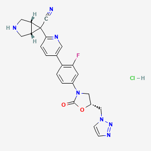 molecular formula C23H21ClFN7O2 B1667012 3-Azabicyclo(3.1.0)hexane-6-carbonitrile, 6-(5-(2-fluoro-4-((5R)-2-oxo-5-(1H-1,2,3-triazol-1-ylmethyl)-3-oxazolidinyl)phenyl)-2-pyridinyl)-, monohydrochloride, (1alpha,5alpha,6beta)- CAS No. 831201-17-3