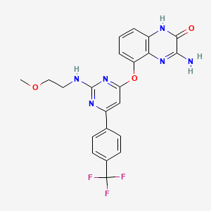 molecular formula C22H19F3N6O3 B1667030 3-amino-5-((2-((2-methoxyethyl)amino)-6-(4-(trifluoromethyl)phenyl)pyrimidin-4-yl)oxy)quinoxalin-2(1H)-one CAS No. 939040-79-6