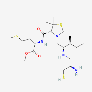 molecular formula C21H42N4O3S3 B1667073 L-蛋氨酸，N-(((4R)-3-((2S,3S)-2-(((2R)-2-氨基-3-巯基丙基)氨基)-3-甲基戊基)-5,5-二甲基-4-噻唑烷基)羰基)-，甲酯 CAS No. 201487-53-8