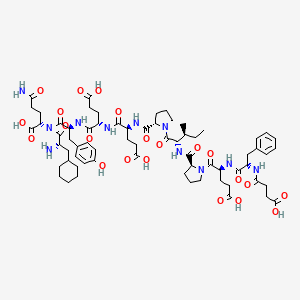 molecular formula C67H93N11O22 B1667161 L-谷氨酰胺，N2-(N-(N-(N-(N-(1-(N-(1-(N-(N-(3-羧基-1-氧代丙基)-L-苯丙氨酰)-L-α-谷氨酰)-L-脯氨酰)-L-异亮氨酰)-L-脯氨酰)-L-α-谷氨酰)-L-α-谷氨酰)-L-酪氨酰)-3-环己基-L-丙氨酰)- CAS No. 138828-04-3