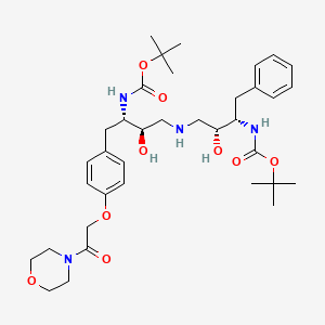 molecular formula C36H54N4O9 B1667167 12-Oxa-2,6,10-triazatetradecanoic acid, 4,8-dihydroxy-13,13-dimethyl-3-((4-(2-(4-morpholinyl)-2-oxoethoxy)phenyl)methyl)-11-oxo-9-(phenylmethyl)-, 1,1-dimethylethyl ester, (3S,4R,8R,9S)- CAS No. 161302-40-5