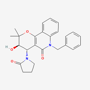 molecular formula C25H26N2O4 B1667172 5H-吡喃并（3,2-c）喹啉-5-酮，2,3,4,6-四氢-3-羟基-2,2-二甲基-4-(2-氧代-1-吡咯烷基)-6-(苯甲基)-，反式- CAS No. 139232-80-7