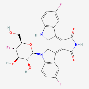 molecular formula C26H18F3N3O6 B1667190 5H-Indolo(2,3-a)pyrrolo(3,4-C)carbazole-5,7(6H)-dione, 12-(4-deoxy-4-fluoro-beta-D-glucopyranosyl)-3,9-difluoro-12,13-dihydro- CAS No. 406913-72-2
