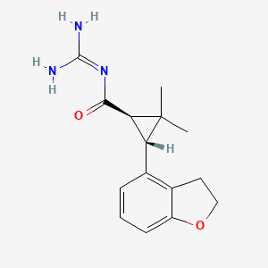 molecular formula C15H19N3O2 B1667197 Cyclopropanecarboxamide, N-(aminoiminomethyl)-3-(2,3-dihydro-4-benzofuranyl)-2,2-dimethyl-, (1R,3R)- CAS No. 230640-88-7