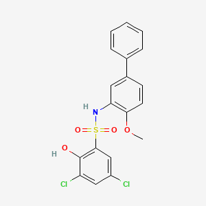 molecular formula C19H15Cl2NO4S B1667198 3,5-dichloro-2-hydroxy-N-(2-methoxy-5-phenylphenyl)benzenesulfonamide CAS No. 943962-47-8