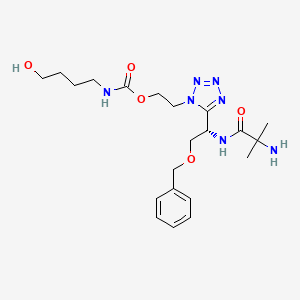 molecular formula C21H33N7O5 B1667200 Carbamic acid, N-(4-hydroxybutyl)-, 2-(5-((1S)-1-((2-amino-2-methyl-1-oxopropyl)amino)-2-(phenylmethoxy)ethyl)-1H-tetrazol-1-yl)ethyl ester CAS No. 295337-71-2