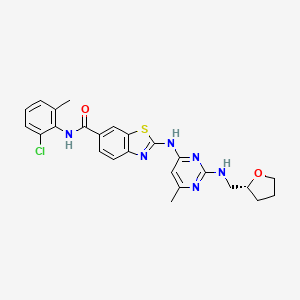 molecular formula C25H25ClN6O2S B1667205 6-Benzothiazolecarboxamide, N-(2-chloro-6-methylphenyl)-2-((6-methyl-2-((((2R)-tetrahydro-2-furanyl)methyl)amino)-4-pyrimidinyl)amino)- CAS No. 601519-75-9
