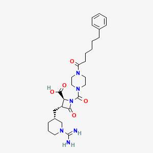 molecular formula C28H40N6O5 B1667206 2-Azetidinecarboxylic acid, 3-(((3R)-1-(aminoiminomethyl)-3-piperidinyl)methyl)-4-oxo-1-((4-(1-oxo-6-phenylhexyl)-1-piperazinyl)carbonyl)-, (2S,3R)- CAS No. 384829-65-6