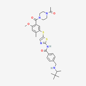 molecular formula C32H41N5O4S2 B1667217 Benzamide, N-(5-((5-((4-acetyl-1-piperazinyl)carbonyl)-4-methoxy-2-methylphenyl)thio)-2-thiazolyl)-4-(((1,2,2-trimethylpropyl)amino)methyl)- CAS No. 439575-02-7