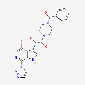 molecular formula C22H18FN7O3 B1667225 1,2-Ethanedione, 1-(4-benzoyl-1-piperazinyl)-2-(4-fluoro-7-(1H-1,2,3-triazol-1-yl)-1H-pyrrolo(2,3-C)pyridin-3-yl)- CAS No. 619331-12-3
