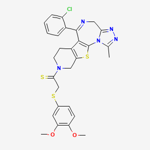 molecular formula C28H26ClN5O2S3 B1667332 4H-吡啶并(4',3':4,5)噻吩(3,2-f)(1,2,4)三唑并(4,3-a)(1,4)二氮杂卓，6-(2-氯苯基)-9-(2-((3,4-二甲氧基苯基)硫)-1-硫代氧乙基)-7,8,9,10-四氢-1-甲基- CAS No. 128672-07-1