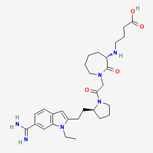 molecular formula C29H42N6O4 B1667656 Butanoic acid, 4-(((3S)-1-(2-((2S)-2-(2-(6-(aminoiminomethyl)-1-ethyl-1H-indol-2-yl)ethyl)-1-pyrrolidinyl)-2-oxoethyl)hexahydro-2-oxo-1H-azepin-3-yl)amino)- CAS No. 294658-50-7