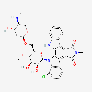 molecular formula C34H35ClN4O9 B1667658 5-Chloro-3-[(2R,3R,4R,5S,6R)-3,4-dihydroxy-6-[[(2S,4S,5S)-4-hydroxy-5-(methylamino)oxan-2-yl]oxymethyl]-5-methoxyoxan-2-yl]-13-methyl-3,13,23-triazahexacyclo[14.7.0.02,10.04,9.011,15.017,22]tricosa-1,4(9),5,7,10,15,17,19,21-nonaene-12,14-dione CAS No. 102644-20-2
