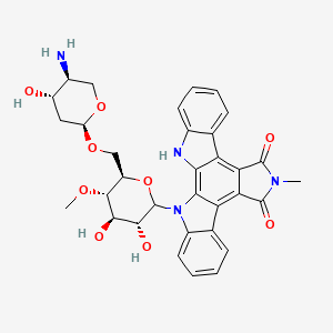 molecular formula C33H34N4O9 B1667661 3-[(3R,4R,5S,6R)-6-[[(2S,4S,5S)-5-Amino-4-hydroxyoxan-2-yl]oxymethyl]-3,4-dihydroxy-5-methoxyoxan-2-yl]-13-methyl-3,13,23-triazahexacyclo[14.7.0.02,10.04,9.011,15.017,22]tricosa-1,4,6,8,10,15,17,19,21-nonaene-12,14-dione CAS No. 102622-95-7