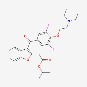 molecular formula C26H29I2NO5 B1667670 1-Methylethyl 3-(4-(2-(diethylamino)ethoxy)-3,5-diiodobenzoyl)-2-benzofuranacetate CAS No. 270587-31-0