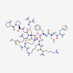 molecular formula C62H95N19O14S2 B1667688 L-精氨酸，N2-(N-(N-(N-(N-(N-(1-(反式-4-羟基-1-(N2-(N2-L-赖氨酰-L-赖氨酰)-L-精氨酰)-L-脯氨酰)-L-脯氨酰)甘氨酰)-3-(2-噻吩基)-L-丙氨酰)-L-丝氨酰)-D-苯丙氨酰)-3-(2-噻吩基)-L-丙氨酰)- CAS No. 103412-37-9