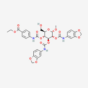 molecular formula C33H33N3O15 B1667771 4-(((((2R,3R,4S,5R,6S)-4,5-双((苯并[d][1,3]二氧杂环-5-基氨基羰基)氧基)-2-(羟甲基)-6-甲氧基四氢-2H-吡喃-3-基)氧基)羰基)氨基)苯甲酸乙酯 CAS No. 1137359-47-7