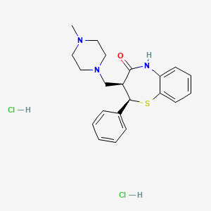 molecular formula C21H27Cl2N3OS B1667966 1,5-Benzothiazepin-4(5H)-one, 2,3-dihydro-3-((4-methyl-1-piperazinyl)methyl)-2-phenyl-, dihydrochloride, cis-(-)- CAS No. 72293-40-4