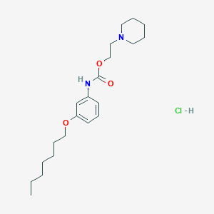 molecular formula C21H35ClN2O3 B1668320 碳酸 m-庚氧基苯酯，2-哌啶基乙酯，盐酸盐 CAS No. 55792-22-8