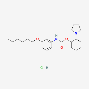 molecular formula C23H37ClN2O3 B1668321 氨基苯甲酸，间-己氧基-，2-(1-吡咯烷基)环己酯，盐酸盐，(E)- CAS No. 38198-37-7