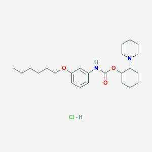molecular formula C24H39ClN2O3 B1668324 Carbanilic acid, m-hexyloxy-, 2-piperidinocyclohexyl ester, hydrochloride, (E)- CAS No. 38198-42-4