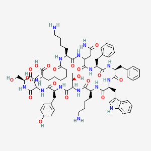molecular formula C73H99N15O18 B1668486 1-脱-丙氨酸-2-脱氨基-甘氨酸-3-半胱氨酸-11-酪氨酸-3,14-二碳基生长抑素 CAS No. 86170-12-9