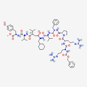 molecular formula C69H104N14O13 B1668506 （2S-(2R*,4R*,5R*))-N-(N-(6-环己基-4-羟基-2-(1-甲基乙基)-1-氧代-5-((N-(N-(1-(N2-(N2-((苯甲氧基羰基)-L-精氨酰)-L-精氨酰)-L-脯氨酰)-L-苯丙氨酰)-L-缬氨酰)氨基)己基)-1-缬氨酰)-L-酪氨酸甲酯 CAS No. 128856-81-5