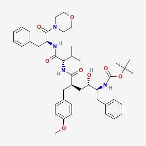 B1668525 tert-butyl N-[(2S,3S,5R)-3-hydroxy-5-[(4-methoxyphenyl)methyl]-6-[[(2S)-3-methyl-1-[[(2S)-1-morpholin-4-yl-1-oxo-3-phenylpropan-2-yl]amino]-1-oxobutan-2-yl]amino]-6-oxo-1-phenylhexan-2-yl]carbamate CAS No. 150608-41-6