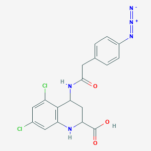 molecular formula C18H15Cl2N5O3 B1668528 4-[2-(4-Azidophenyl)acetamido]-5,7-dichloro-1,2,3,4-tetrahydroquinoline-2-carboxylic acid CAS No. 208928-25-0
