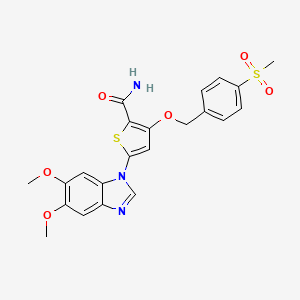 molecular formula C22H21N3O6S2 B1668651 5-(5,6-二甲氧基-1H-苯并咪唑-1-基)-3-[[4-(甲基磺酰基)苯基]甲氧基]-2-噻吩甲酰胺 CAS No. 916985-21-2