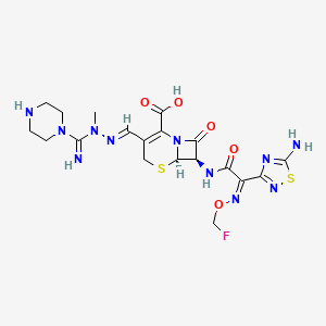 molecular formula C19H24FN11O5S2 B1668660 5-Thia-1-azabicyclo(4.2.0)oct-2-ene-2-carboxylic acid, 7-(((2Z)-(5-amino-1,2,4-thiadiazol-3-yl)((fluoromethoxy)imino)acetyl)amino)-3-((E)-((imino-1-piperazinylmethyl)methylhydrazono)methyl)-8-oxo-, (6R,7R)- CAS No. 635292-67-0