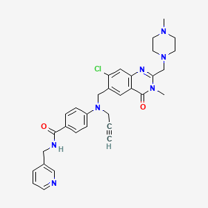 molecular formula C32H34ClN7O2 B1668663 苯甲酰胺，4-(((7-氯-3,4-二氢-3-甲基-2-((4-甲基-1-哌嗪基)甲基)-4-氧代-6-喹唑啉基)甲基)-2-丙炔-1-氨基)-N-(3-吡啶基甲基)- CAS No. 289715-28-2