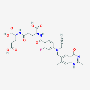 molecular formula C31H32FN5O9 B1668665 N-(N-(4-(N-((3,4-Dihydro-2,7-dimethyl-4-oxo-6-quinazolinyl)methyl)-N-prop-2-ynylamino)-2-fluorobenzoyl)-L-gamma-glutamyl)-D-glutamic acid CAS No. 145788-82-5