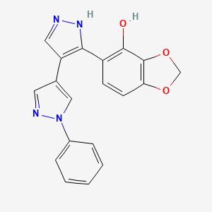 molecular formula C19H14N4O3 B1668676 5-(1'-苯基-1H,1'H-[4,4']联吡唑-3-基)-苯并[1,3]二噁唑-4-醇 CAS No. 379218-90-3