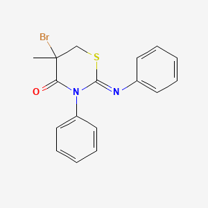 molecular formula C17H15BrN2OS B1669123 5-Bromotetrahydro-5-methyl-3-phenyl-2-(phenylimino)-4H-1,3-thiazin-4-one CAS No. 86727-00-6