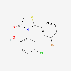 molecular formula C15H11BrClNO2S B1669129 2-(3-溴苯基)-3-(5-氯-2-羟基苯基)-4-噻唑烷酮 CAS No. 388604-55-5