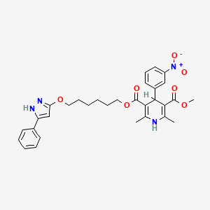 B1669345 3,5-Pyridinedicarboxylic acid, 1,4-dihydro-2,6-dimethyl-4-(3-nitrophenyl)-, methyl 6-((5-phenyl-1H-pyrazol-3-yl)oxy)hexyl ester CAS No. 86384-98-7