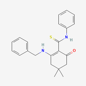 molecular formula C22H24N2OS B1669361 2-(benzylamino)-4,4-dimethyl-6-oxo-N-phenylcyclohex-1-ene-1-carbothioamide CAS No. 41669-06-7
