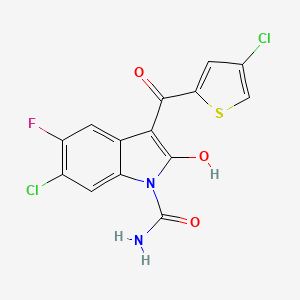 molecular formula C14H7Cl2FN2O3S B1669460 1H-Indole-1-carboxamide, 6-chloro-3-((4-chloro-2-thienyl)carbonyl)-5-fluoro-2,3-dihydro-2-oxo- CAS No. 172618-05-2