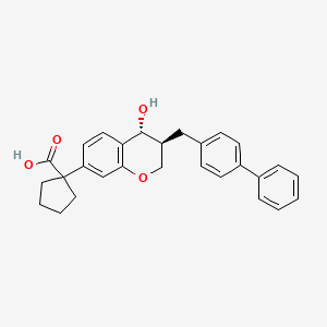 molecular formula C28H28O4 B1669461 1-(3-(4-Phenylbenzyl)-4-hydroxychroman-7-yl)cyclopentane-1-carboxylic acid CAS No. 158081-99-3