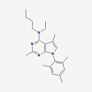molecular formula C23H32N4 B1669468 butyl-(2,5-dimethyl-7-(2,4,6-trimethylphenyl)-7H-pyrrolo(2,3-d)pyrimidin-4-yl)ethylamine CAS No. 157286-86-7