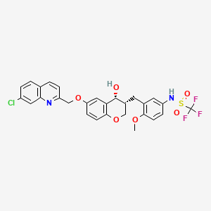 molecular formula C28H24ClF3N2O6S B1669471 Methanesulfonamide, N-(3-(((3R,4R)-6-((7-chloro-2-quinolinyl)methoxy)-3,4-dihydro-4-hydroxy-2H-1-benzopyran-3-yl)methyl)-4-methoxyphenyl)-1,1,1-trifluoro- CAS No. 158102-92-2