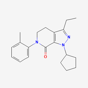 molecular formula C20H25N3O B1669473 7H-Pyrazolo(3,4-C)pyridin-7-one, 1-cyclopentyl-3-ethyl-1,4,5,6-tetrahydro-6-(2-methylphenyl)- CAS No. 162141-96-0