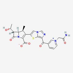 molecular formula C23H21N5O6S B1669509 Pyridinium, 1-(2-amino-2-oxoethyl)-3-((2-((4S,5R,6S)-2-carboxy-6-((1R)-1-hydroxyethyl)-4-methyl-7-oxo-1-azabicyclo(3.2.0)hept-2-en-3-yl)imidazo(5,1-b)thiazol-7-yl)carbonyl)-, inner salt CAS No. 432038-96-5
