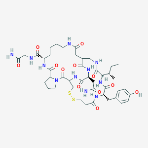 molecular formula C43H63N11O12S2 B166955 Oxytocin, mpa(1)-cyclo(glu(4)-lys(8))- CAS No. 125666-62-8