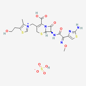 molecular formula C20H24N6O10S4 B1669645 (6R,7R)-7-[[(2E)-2-(2-amino-1,3-thiazol-4-yl)-2-methoxyiminoacetyl]amino]-3-[[5-(2-hydroxyethyl)-4-methyl-1,3-thiazol-3-ium-3-yl]methyl]-8-oxo-5-thia-1-azabicyclo[4.2.0]oct-2-ene-2-carboxylic acid;hydrogen sulfate CAS No. 115948-58-8