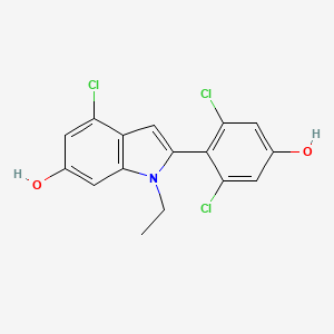 B1669705 Indol-6-OL, 4-chloro-2-(2,6-dichloro-4-hydroxyphenyl)-1-ethyl- CAS No. 83364-03-8